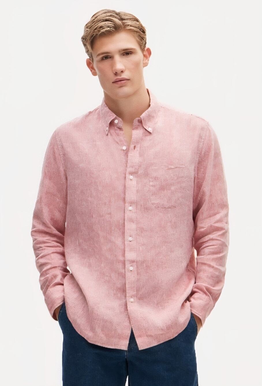 J Crew Mens Baird McNutt Irish Linen Blend Button Down Shirt XS Salmon Slim Fit